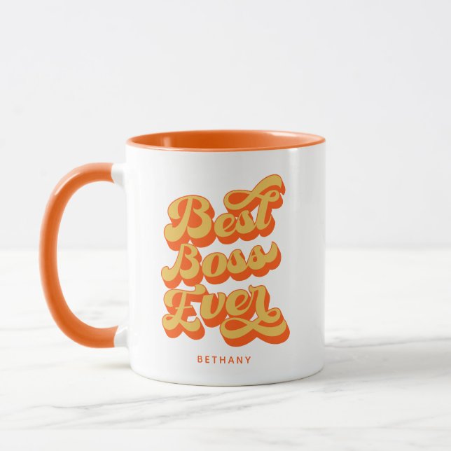 Mug Meilleur Boss Jamais Rétro Orange Personnalisé Nom (Gauche)