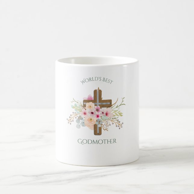 Mug Meilleur cadeau GODMOTHER au monde - Croix florale (Centre)