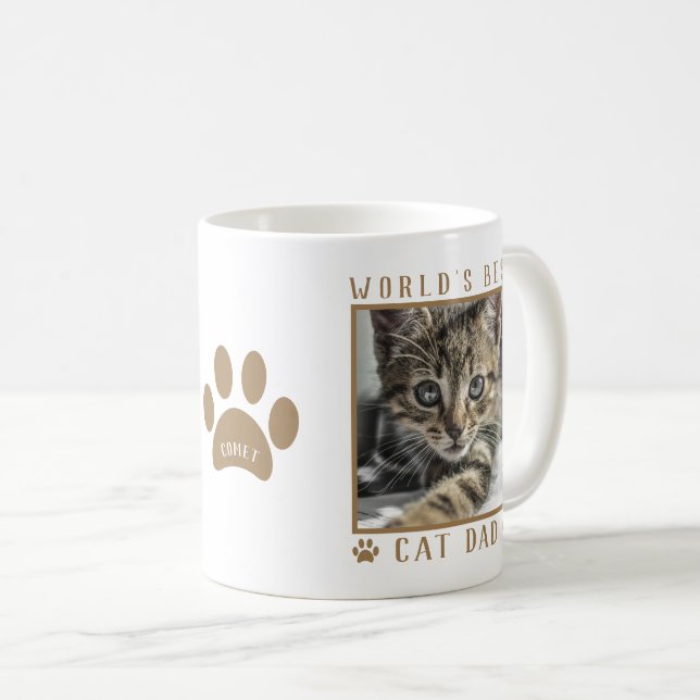 Mug Meilleur Chat Papa Nom de l'Empreinte de patte Pet (Devant droit)