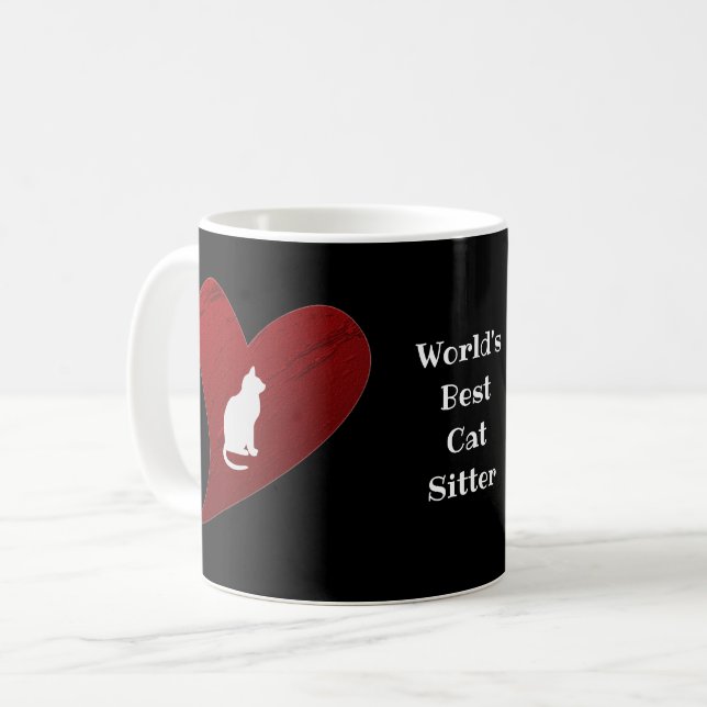 Mug Meilleur Chat Sitter Blanc Chat Coeur Merci du mon (Devant gauche)