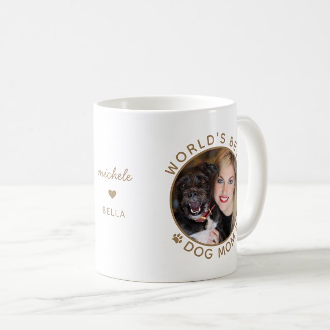 Mug Meilleur Chien au monde Mère Or Nom personnalisé A (Devant droit)