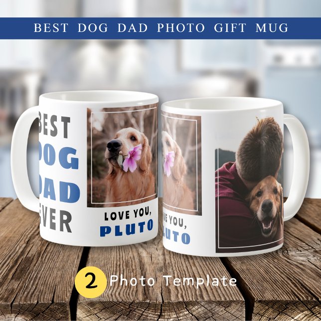Mug Meilleur Chien Papa Doggie Nom 2 Photo Collage (Créateur téléchargé)
