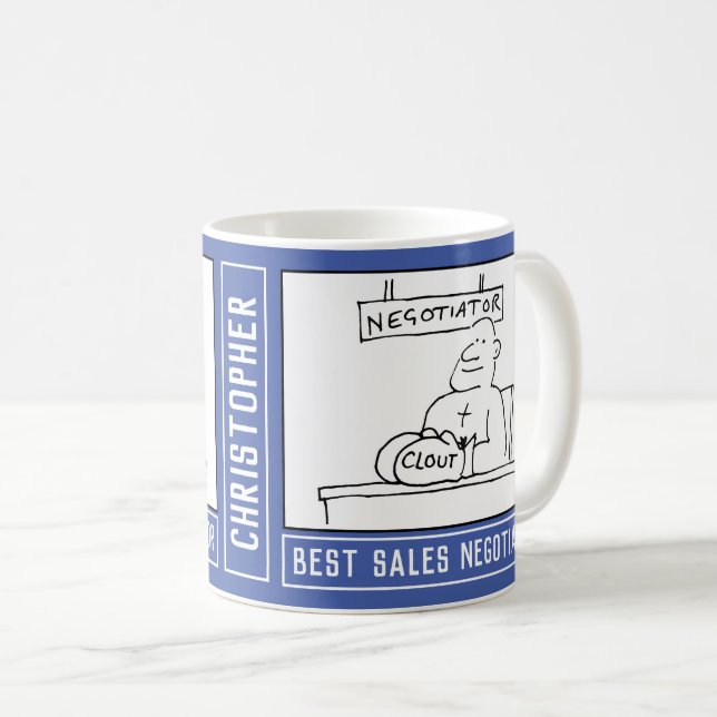 Mug Meilleur Dessin du Vendeur avec Nom Choice. (Devant droit)