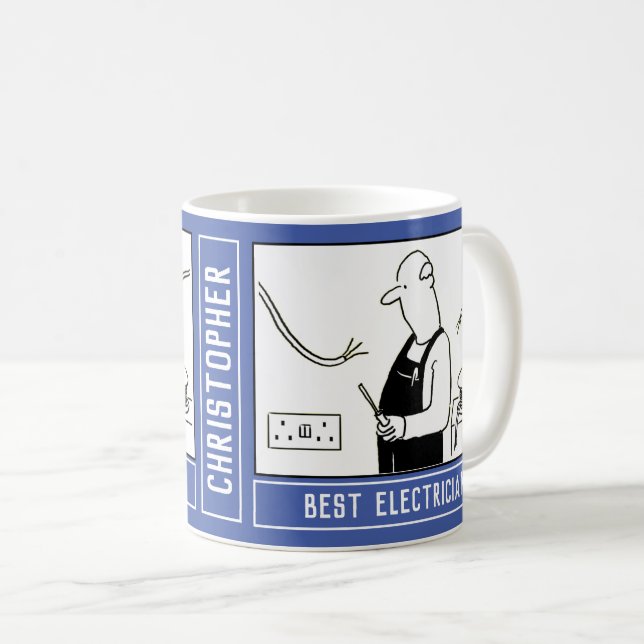 Mug Meilleur électricien avec nom. Électricien (Devant droit)