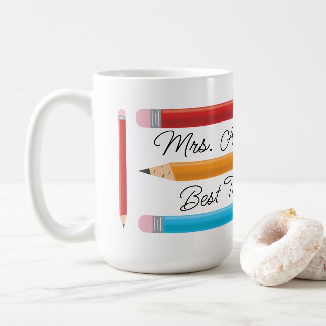 Mug Meilleur enseignant Crayons bleu rouge jaune (Avec donut)