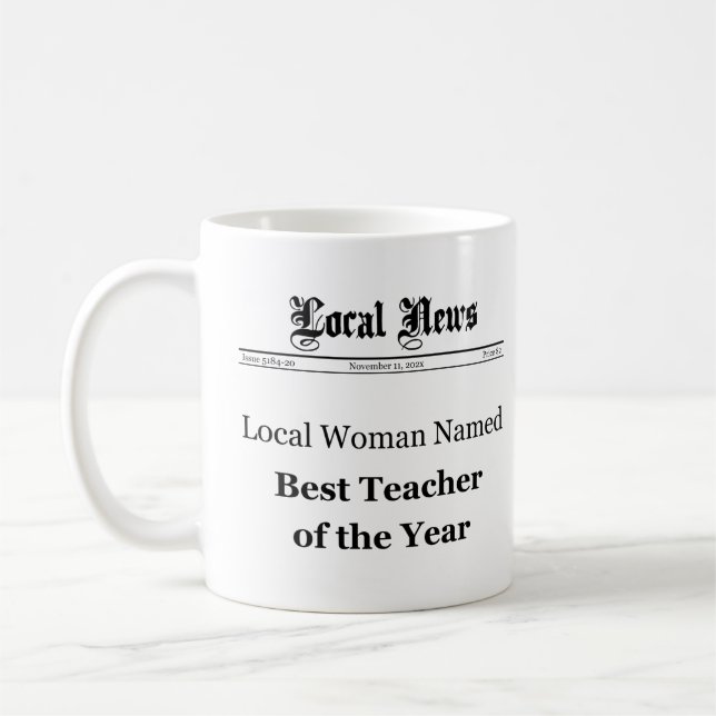 Mug Meilleur enseignant de l'année Style de journal Mu (Gauche)