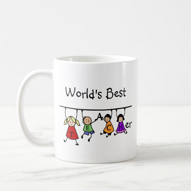 Mug Meilleur enseignant du monde avec un dessin pour e (Gauche)