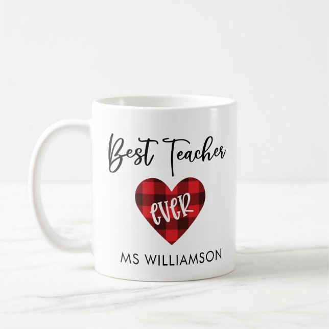 Mug Meilleur Enseignant Jamais Buffalo Plaid Coeur (Gauche)