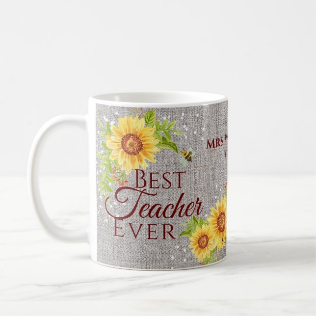 Mug Meilleur enseignant jamais floral Tournesol Burlap (Gauche)