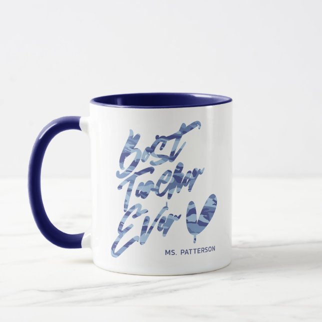 Mug Meilleur enseignant jamais moderne Camion bleu Nom (Gauche)