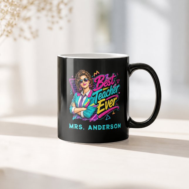 Mug Meilleur Enseignant Jamais ! Personnalisé 80s Rétr (Best Teacher Ever! Custom 80s Retro for HER Name Coffee Mug)