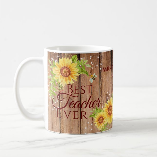 Mug Meilleur Enseignant Jamais Russe Floral Tournesol  (Gauche)