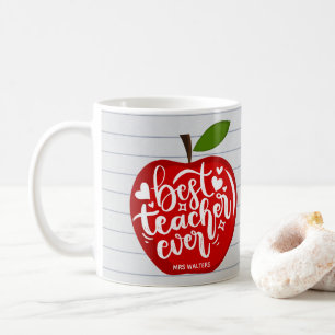 Mug Meilleur Enseignant Nom Jamais Pomme Rouge Retour 