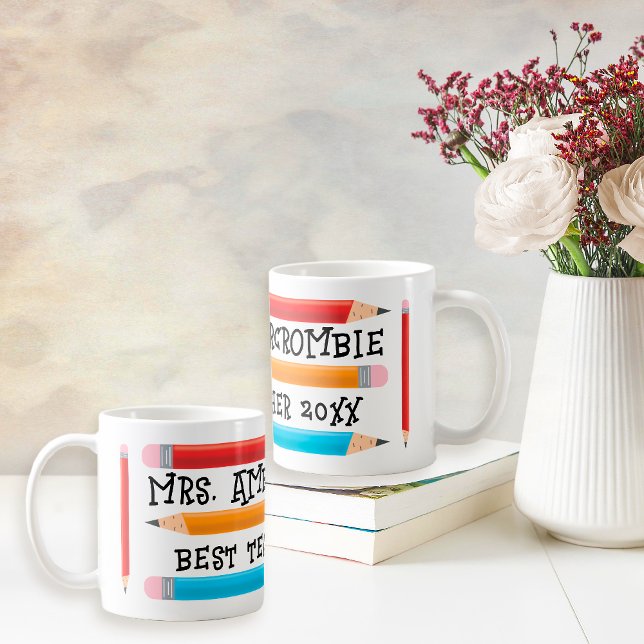 Mug Meilleur enseignant Rouge Jaune Bleu Crayons Cadea (Teacher appreciation mug)