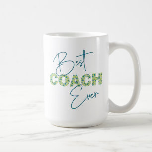 Mug Meilleur Entraîneur Jamais Turquoise Texte Floral 