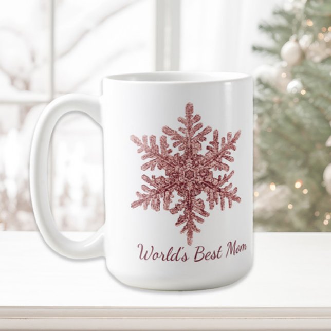 Mug Meilleur Fléau de neige au monde pour maman bourgo (Rose gold Christmas snowflake "World's Best Mom" coffee/cocoa mug)