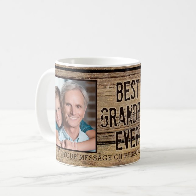 Mug MEILLEUR GRANDPA JAMAIS Bois rustique Deux photos (Devant gauche)