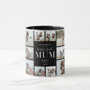 Mug meilleur Mum noir moderne minimum photo collage