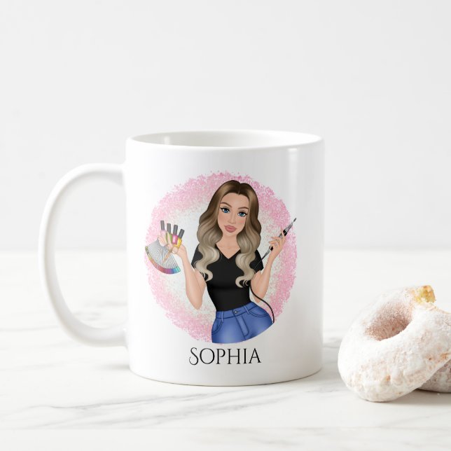 Mug Meilleur Nail Tech Jamais Café mug, ombre cheveux  (Avec donut)