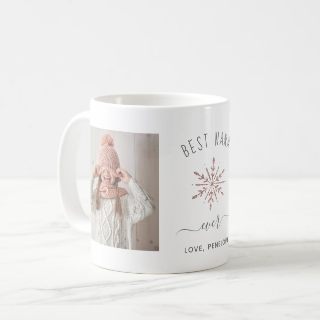 Mug Meilleur Nana | Deux photos et Rose Gold Snowflake (Devant gauche)