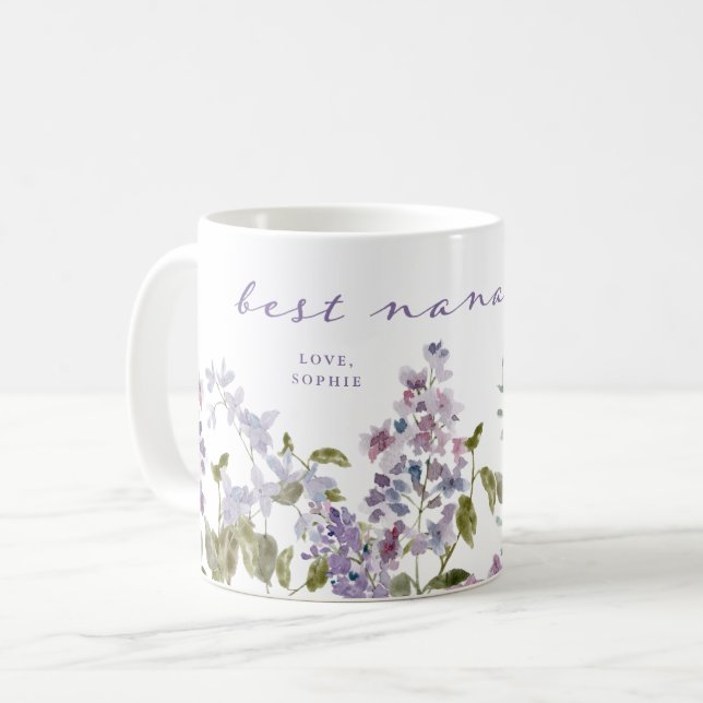 Mug Meilleur Nana | Jolie Fleurs Lilac Violettes (Devant gauche)