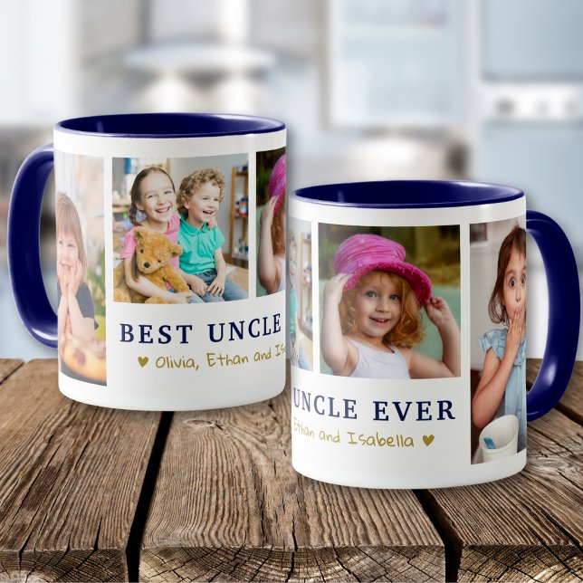 Mug Meilleur Oncle Personnalisé Ever 4 Photo Bleu Or  (Créateur téléchargé)