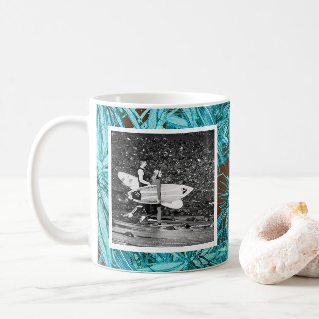 Mug Meilleur papa anniversaire photo feuilles motif mu (Avec donut)
