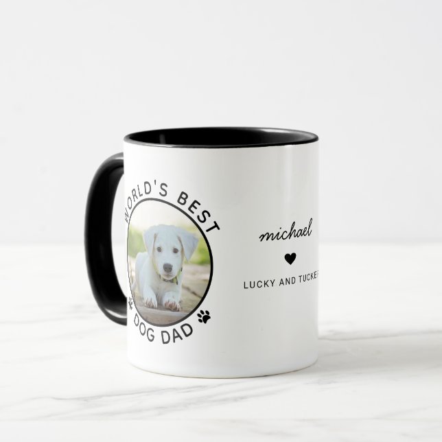 Mug Meilleur Papa Chien Amusant Deux Photos Typographi (Devant gauche)