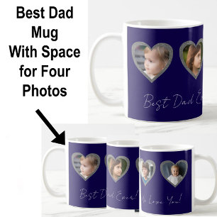 Mug Meilleur Papa Cœurs Bleus Collage Photo pour Quatr