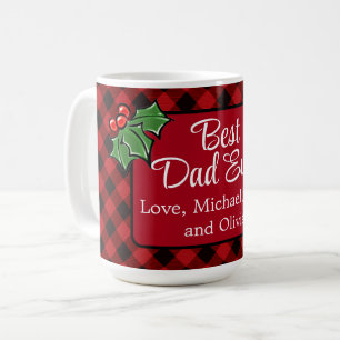 Mug Meilleur papa de Noël classique rouge Plaid Holly