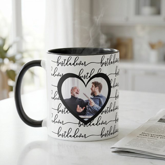 Mug Meilleur Papa de Tous les Temps Script Photo Noir  (Best Dad Ever Script Black White Photo Mug)