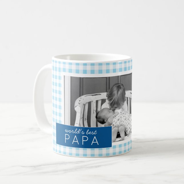 Mug Meilleur papa En vichy photo personnalisée du mond (Devant gauche)