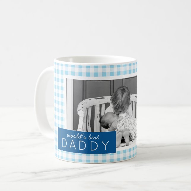Mug Meilleur papa En vichy photo personnalisée du mond (Devant gauche)