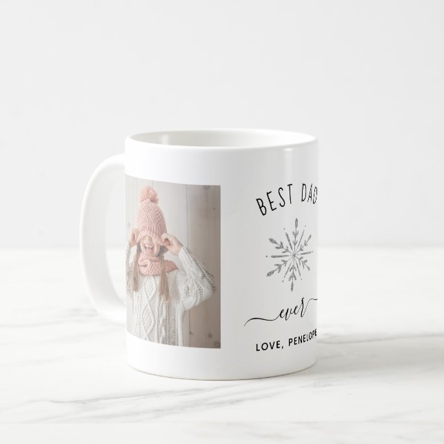 Mug Meilleur papa jamais | Deux photos et flocon de ne (Devant gauche)