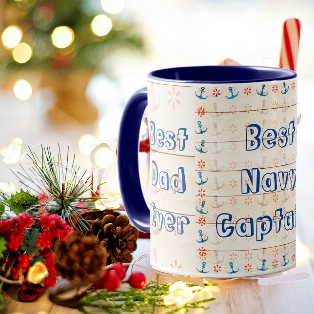 Mug Meilleur papa Jamais Marine Capitaine Ancre Océan  (Créateur téléchargé)