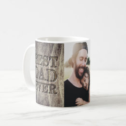 Mug Meilleur papa jamais photo Bois sculpté rustique