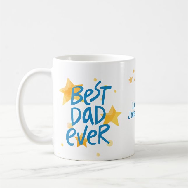 Mug Meilleur Papa Jamais Photo Étoiles Jaunes (Gauche)