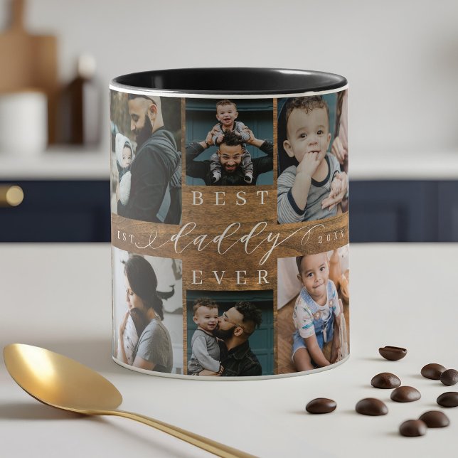 Mug Meilleur papa Jamais Woodgrain Photo Collage Garde (Best Daddy Ever Woodgrain Photo Collage Keepsake Mug)