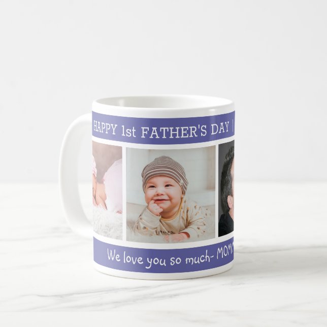 Mug Meilleur papa Joyeux 1ère Fête des pères 4 Photo  (Devant gauche)