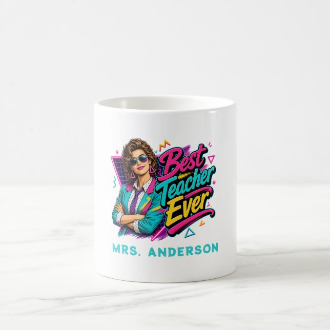 Mug Meilleur Prof Ever ! Personnalisé 80s Rétro pour L (Centre)