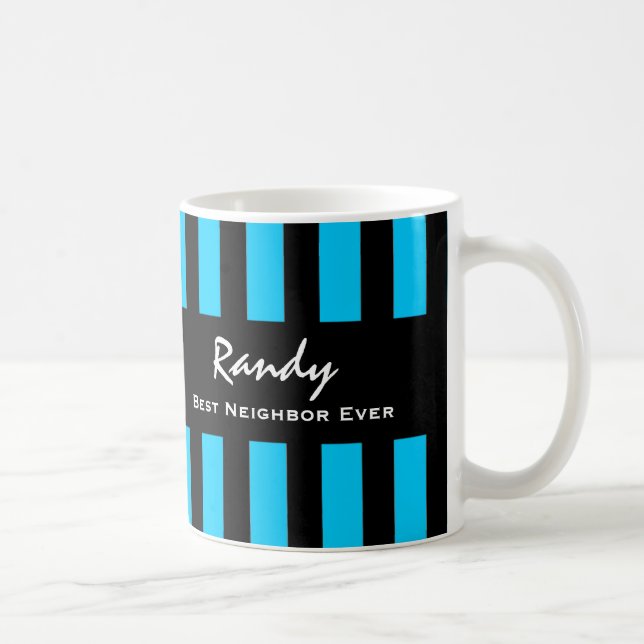 Mug Meilleur VOISIN jamais BLEUE Stripes Nom personnal (Droite)