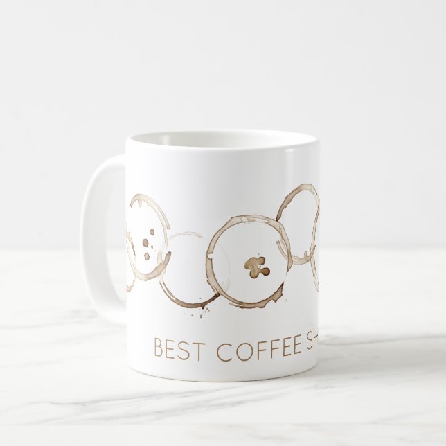 Mug MEILLEURE BOUTIQUE DE CAFÉ JAMAIS Bagues de café B (Devant gauche)