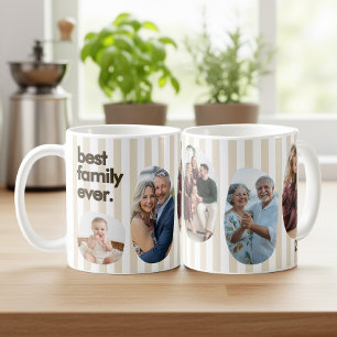 Mug Meilleure famille jamais beige rayé Collage de pho
