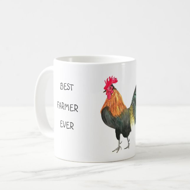 Mug Meilleure ferme d'aquarelle de coq jamais cultivée (Devant gauche)