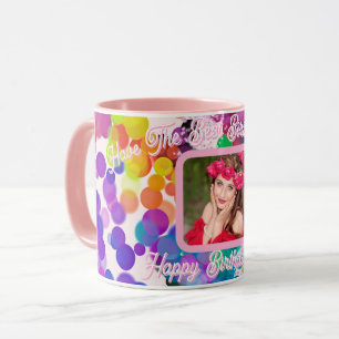 Mug Meilleure Fête d'anniversaire Photo rose colorée a