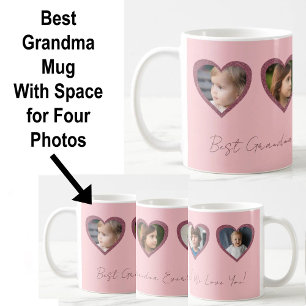 Mug Meilleure grand-mère cœurs roses quatre enfants ph