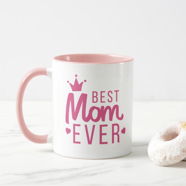 Mug Meilleure maman branchée jamais rose Typographie M (Avec donut)