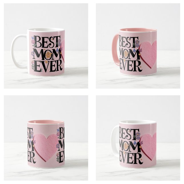 Mug Meilleure Maman Fleurs Et Coeur Rose (Best Mom Ever Flowers And Pink Heart Coffee Mug)