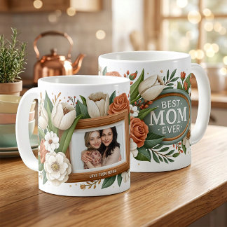 Mug Meilleure Maman Fleurs Photo Nom Fête des Mères 