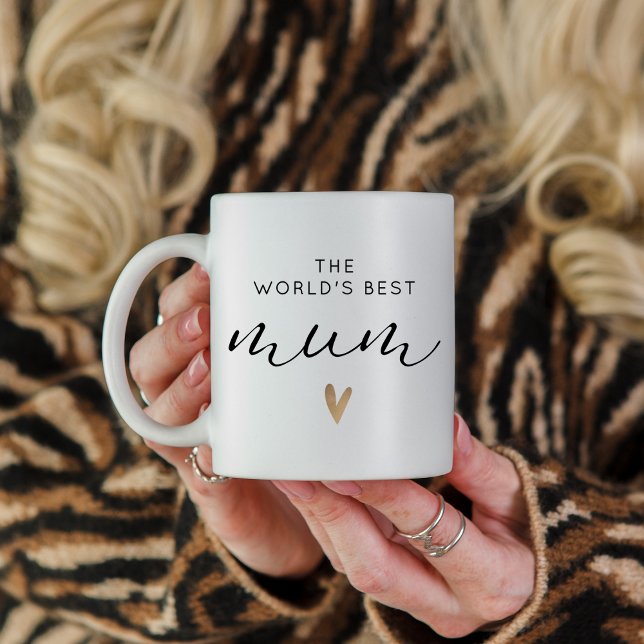 Mug Meilleure maman Gold Heart Moderne Calligraphie Mi (Créateur téléchargé)